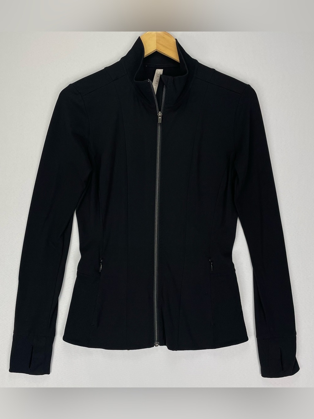 Athleta Shanti Salutation Jacket in Powervita Women's Small Black Fitted Pockets